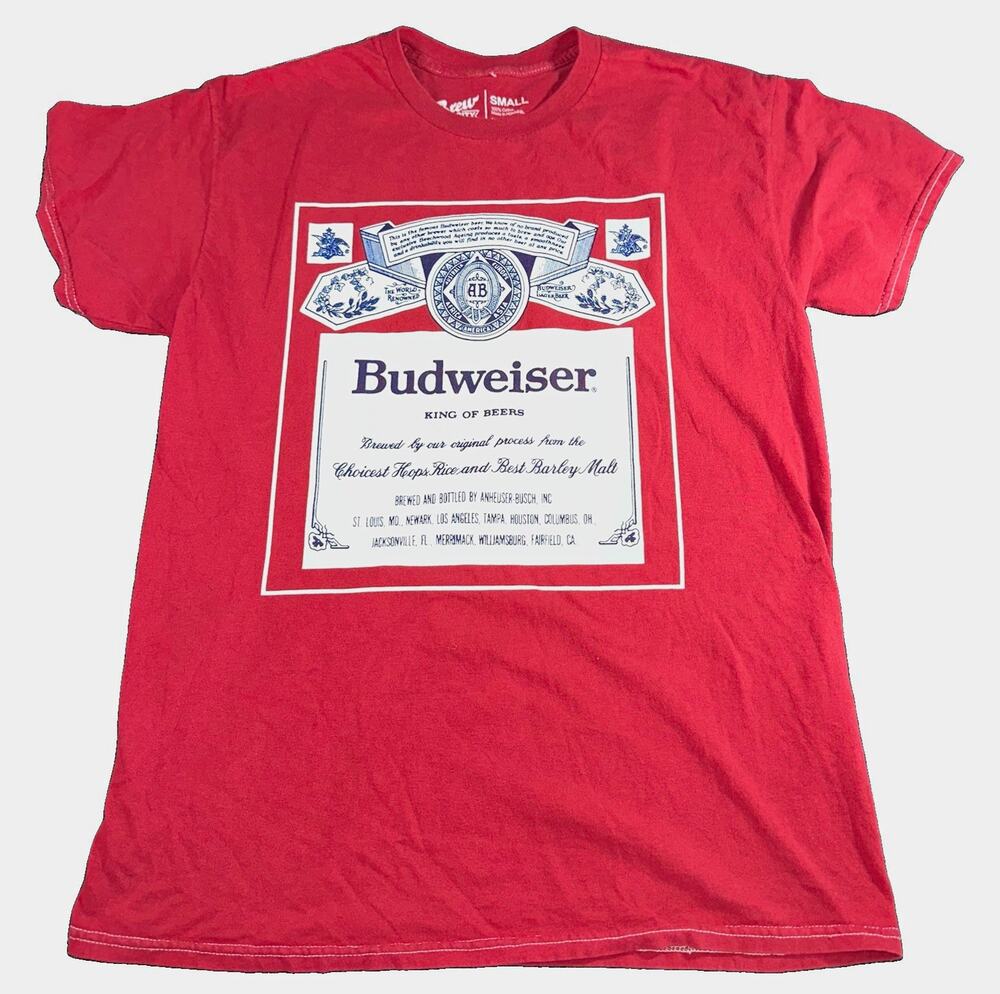 Budweiser Graphic T-Shirt Red Contrast Stitch Brew City Beer Size Small S